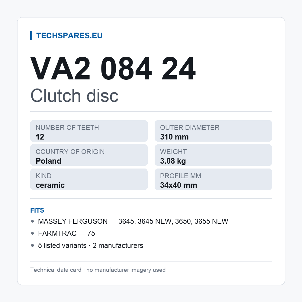 Clutch disc VA2 084 24 — technical data card