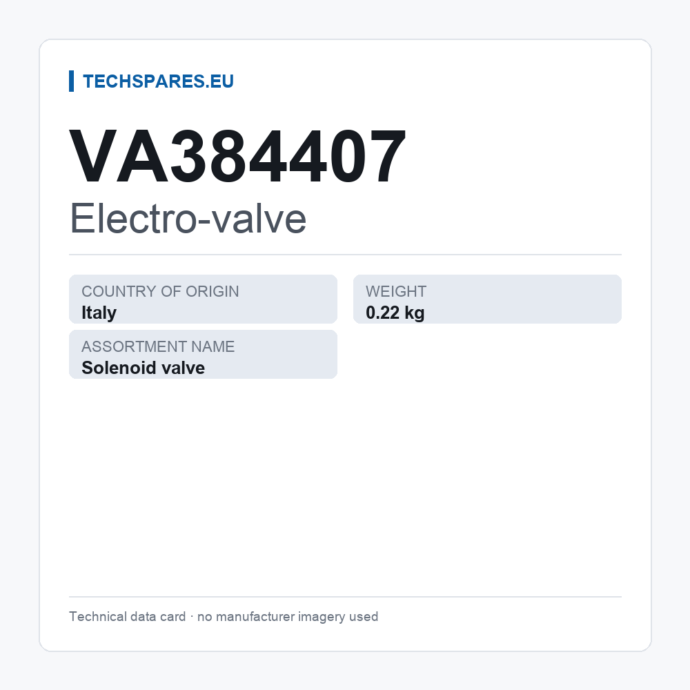Electro-valve VA384407 — technical data card