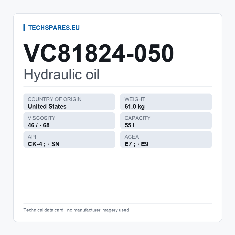 Hydraulic oil VC81824-050 — technical data card