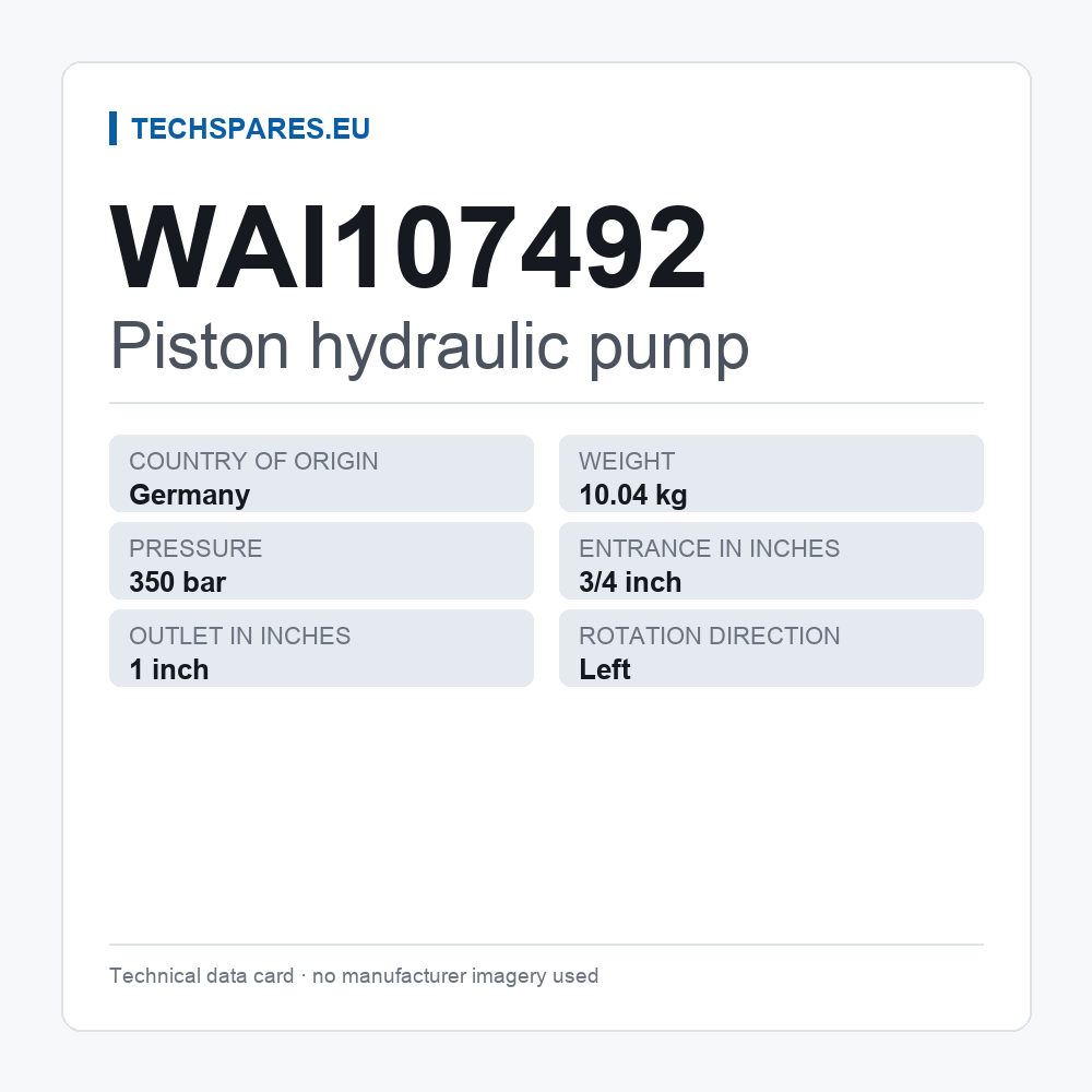 Piston hydraulic pump WAI107492 — technical data card
