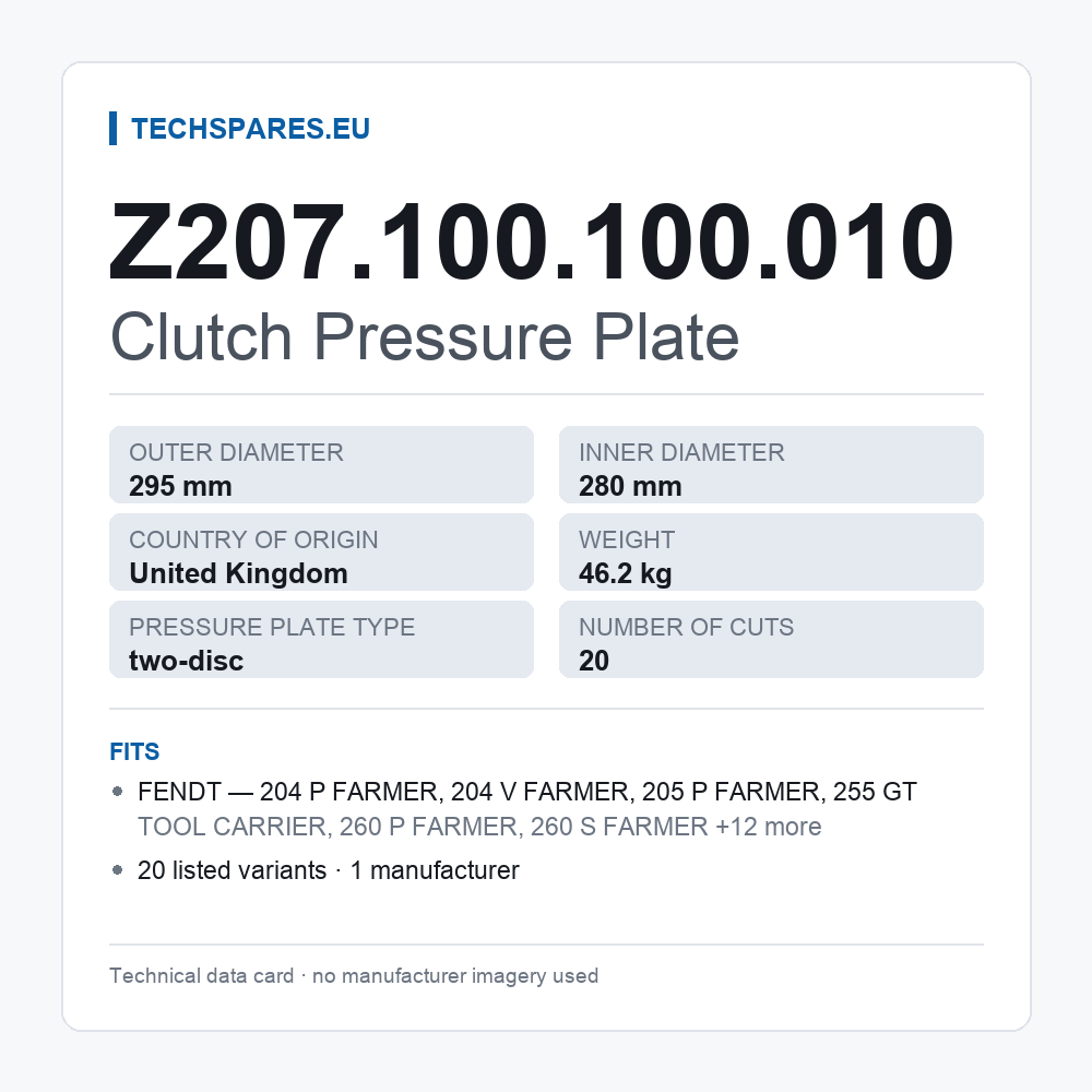 Clutch Pressure Plate Z207.100.100.010 — technical data card