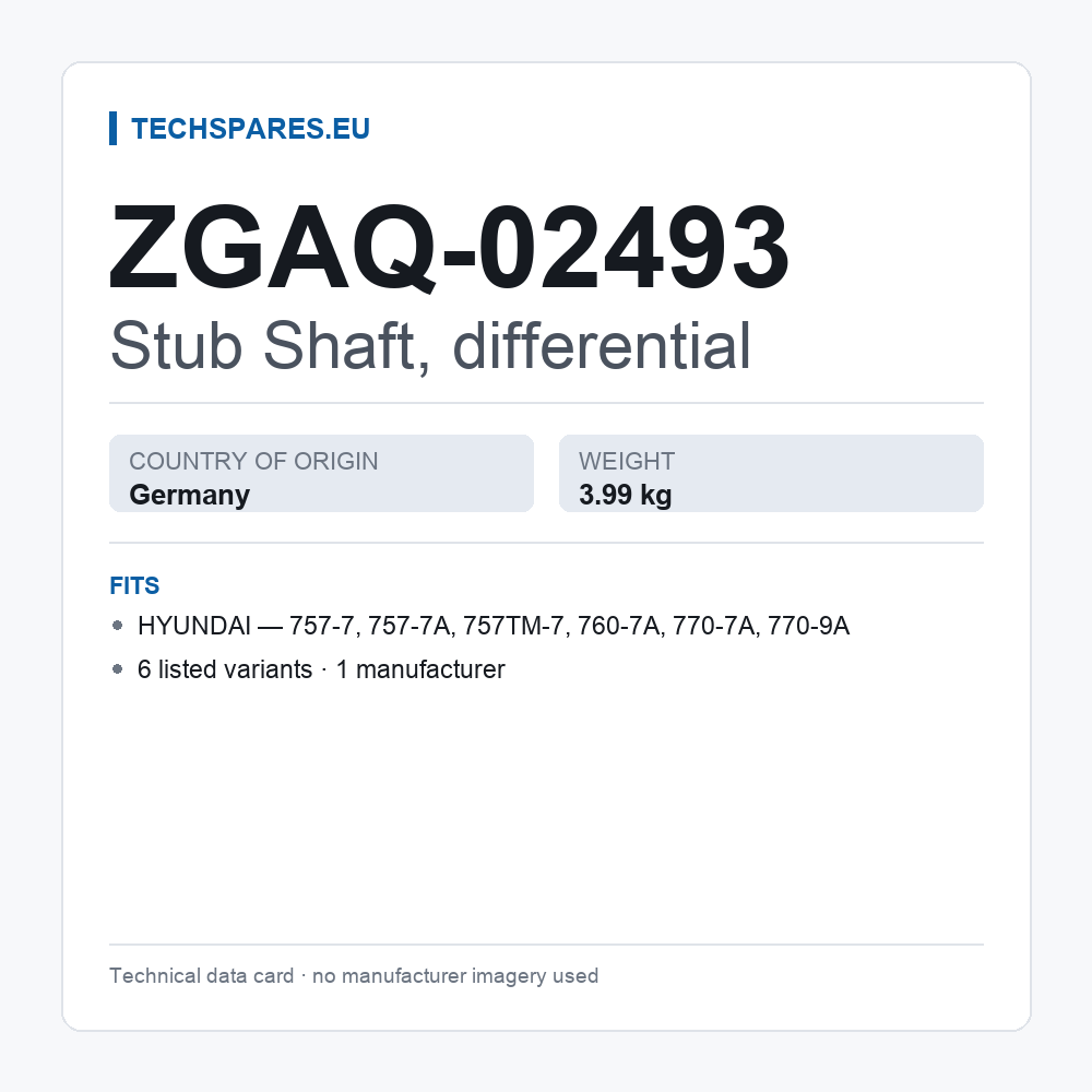 Stub Shaft, differential ZGAQ-02493 — technical data card