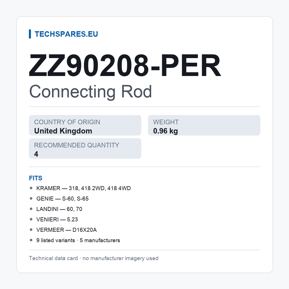 Connecting Rod ZZ90208-PER — technical data card