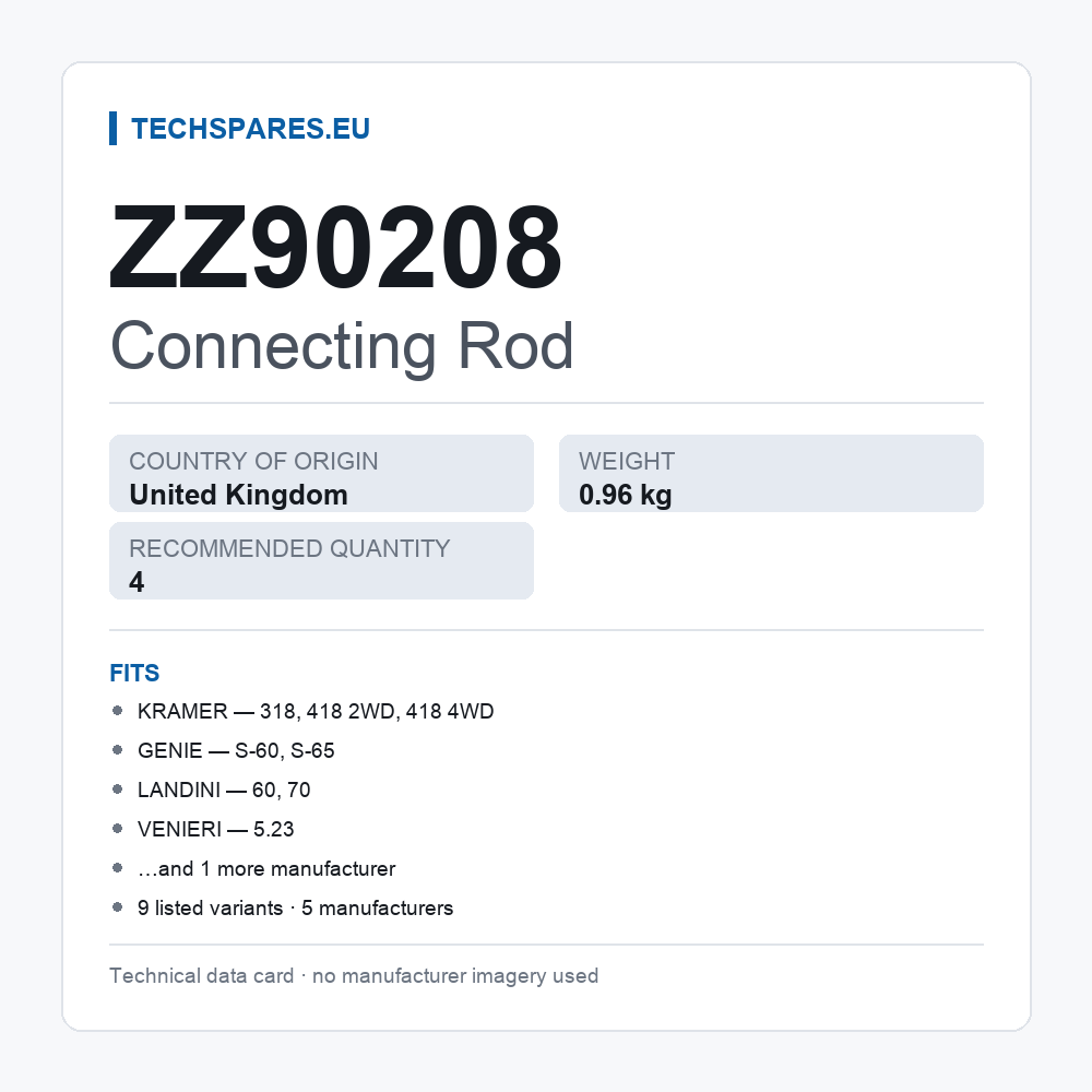 Connecting Rod ZZ90208 — technical data card