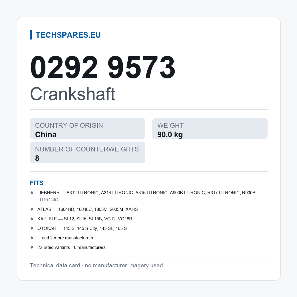 Crankshaft 0292 9573 — technical data card