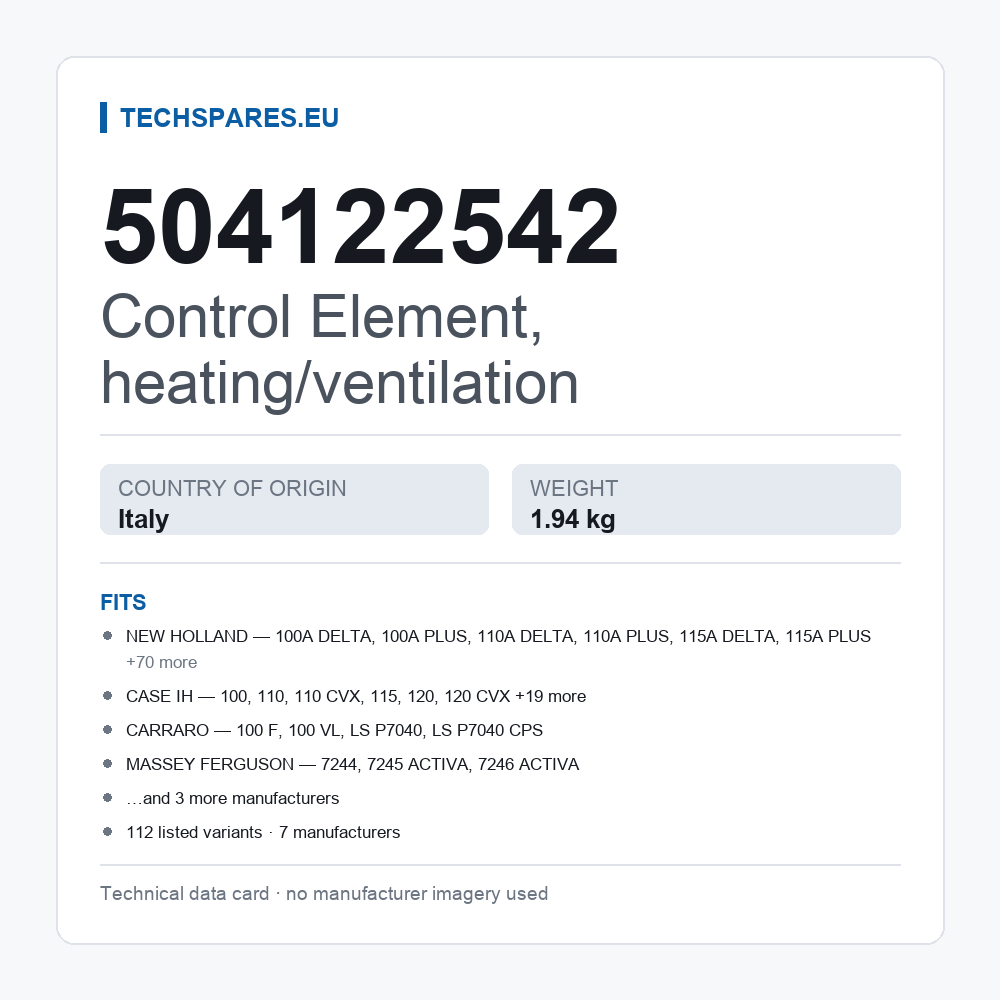Control Element, heating/ventilation 504122542 — technical data card