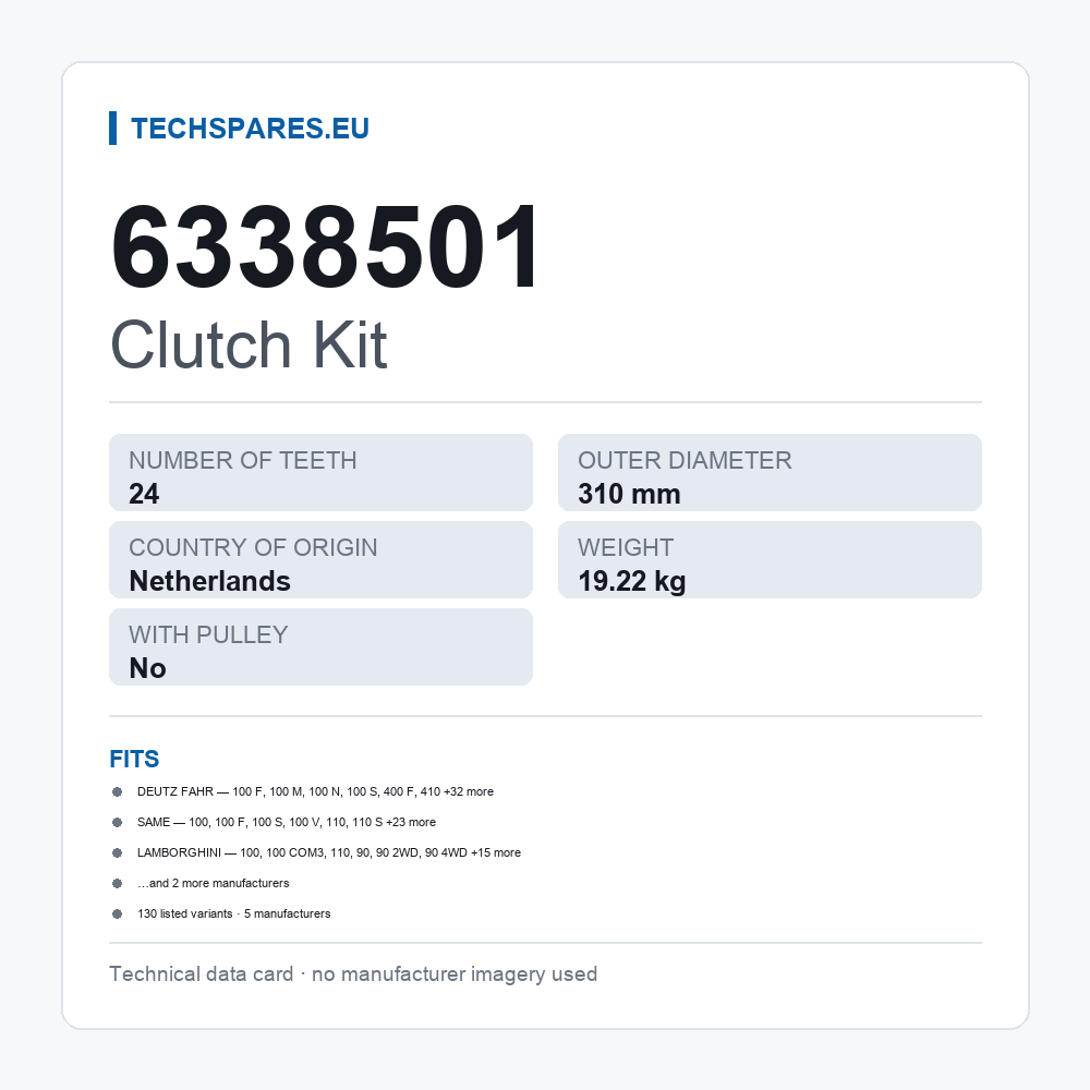 Clutch Kit 6338501 — technical data card