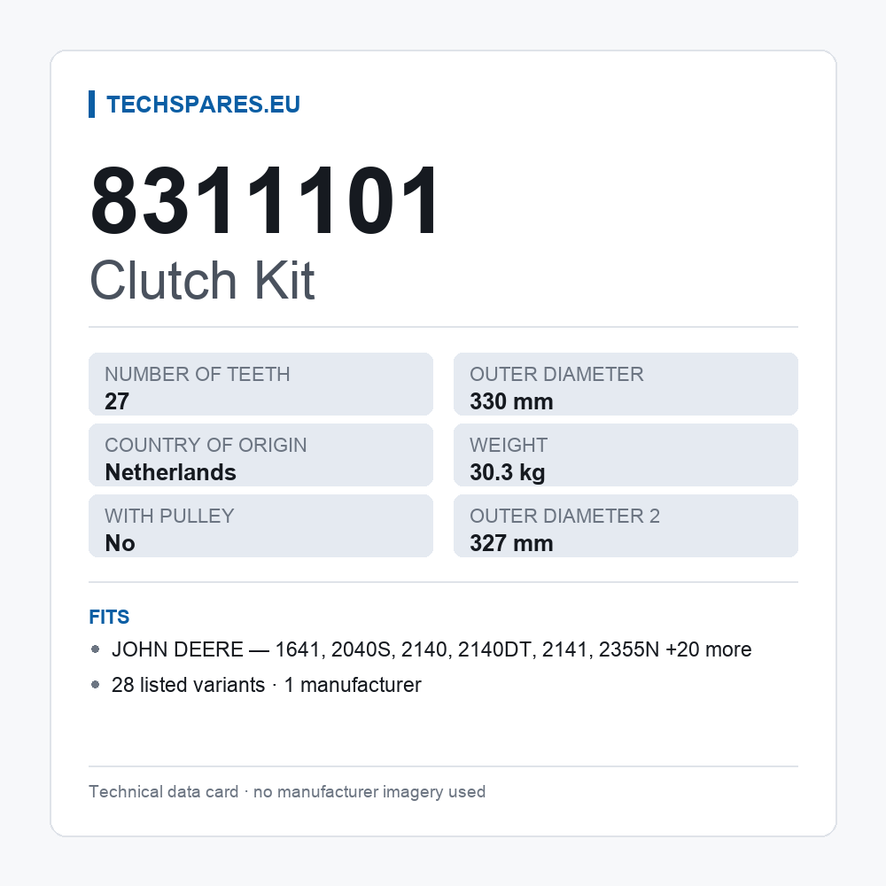 Clutch Kit 8311101 — technical data card