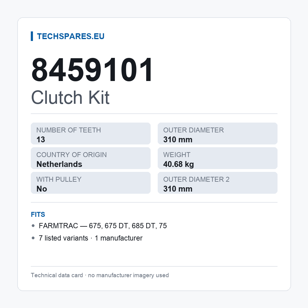 Clutch Kit 8459101 — technical data card