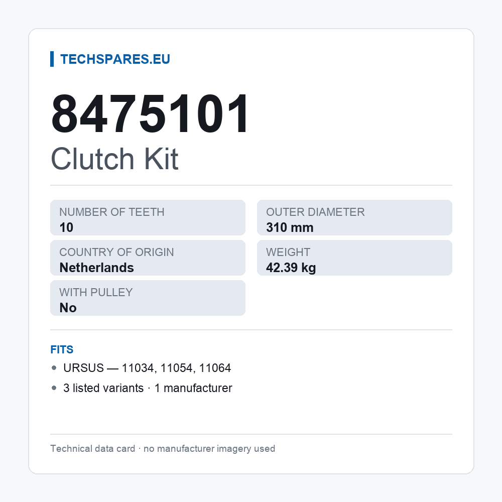 Clutch Kit 8475101 — technical data card