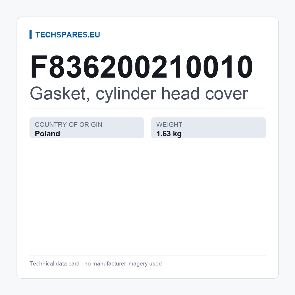 Gasket, cylinder head cover F836200210010 — technical data card