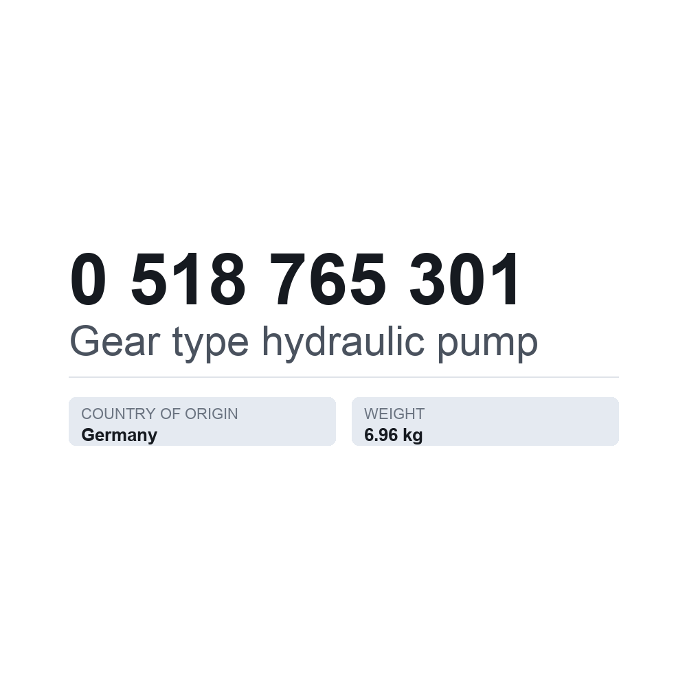 Hydraulische Zahnradpumpe 0 518 765 301 — technisches Datenblatt