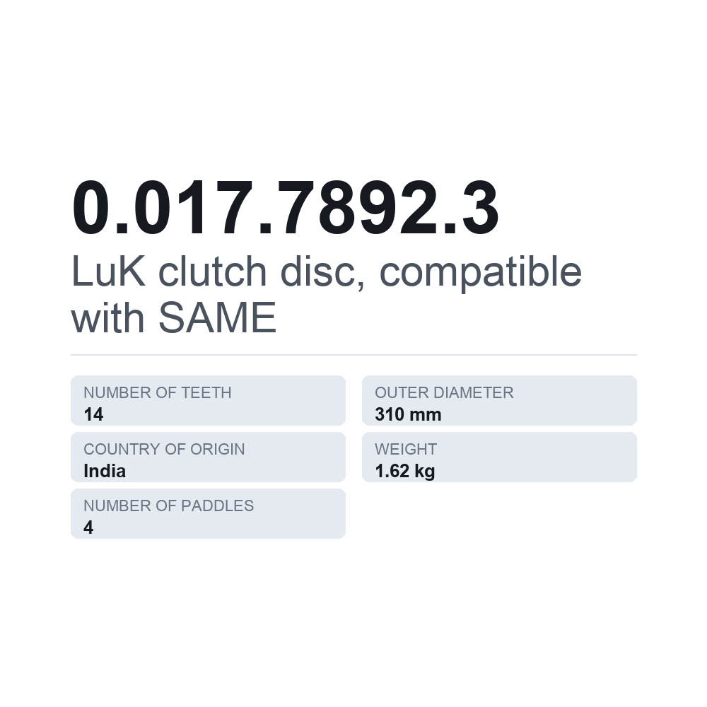 LuK kytkinlevy, sopii SAME 0.017.7892.3 — tekninen tietokortti