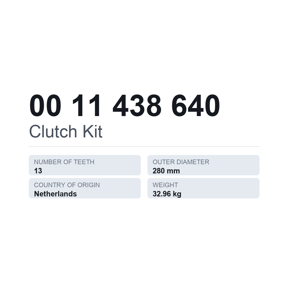 Kupplungssatz 00 11 438 640 — technisches Datenblatt