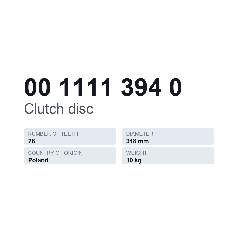Kopplingslamell 00 1111 394 0 — tekniskt datablad
