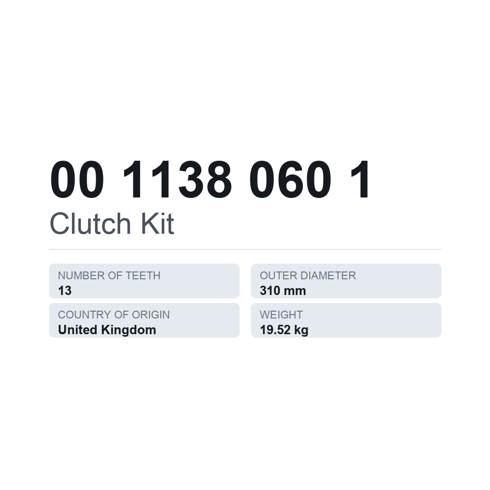 Kupplungssatz 00 1138 060 1 — technisches Datenblatt