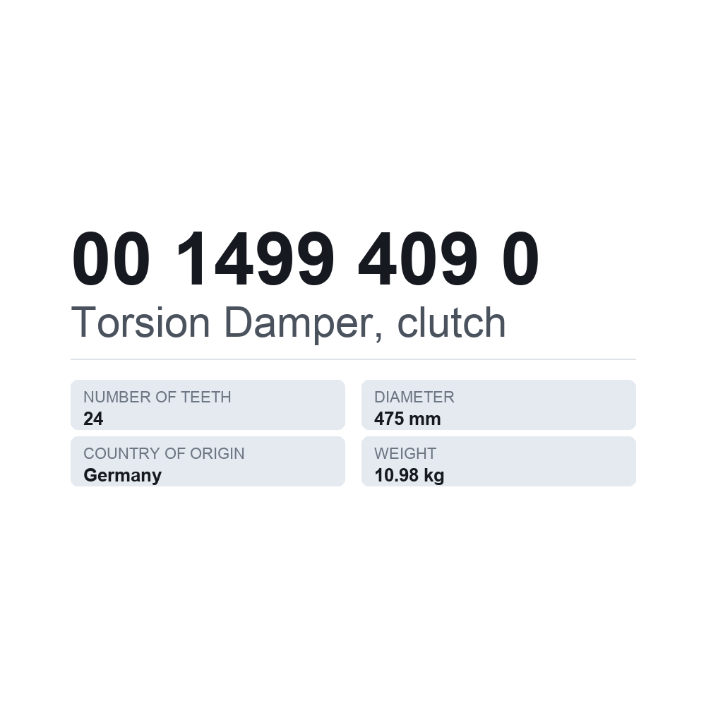 Torsionsdämpfer, Kupplung 00 1499 409 0 — technisches Datenblatt