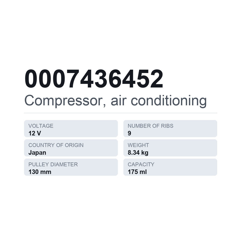 Klimakompressor 0007436452 — technisches Datenblatt