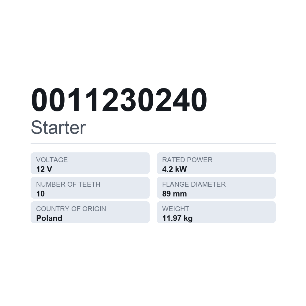 Anlasser 0011230240 — technisches Datenblatt