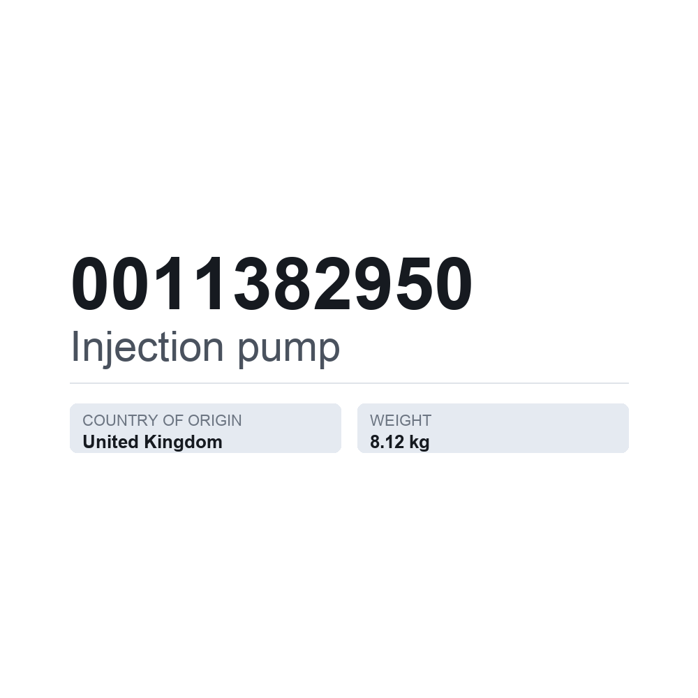 Indsprøjtningspumpe 0011382950 — teknisk datablad