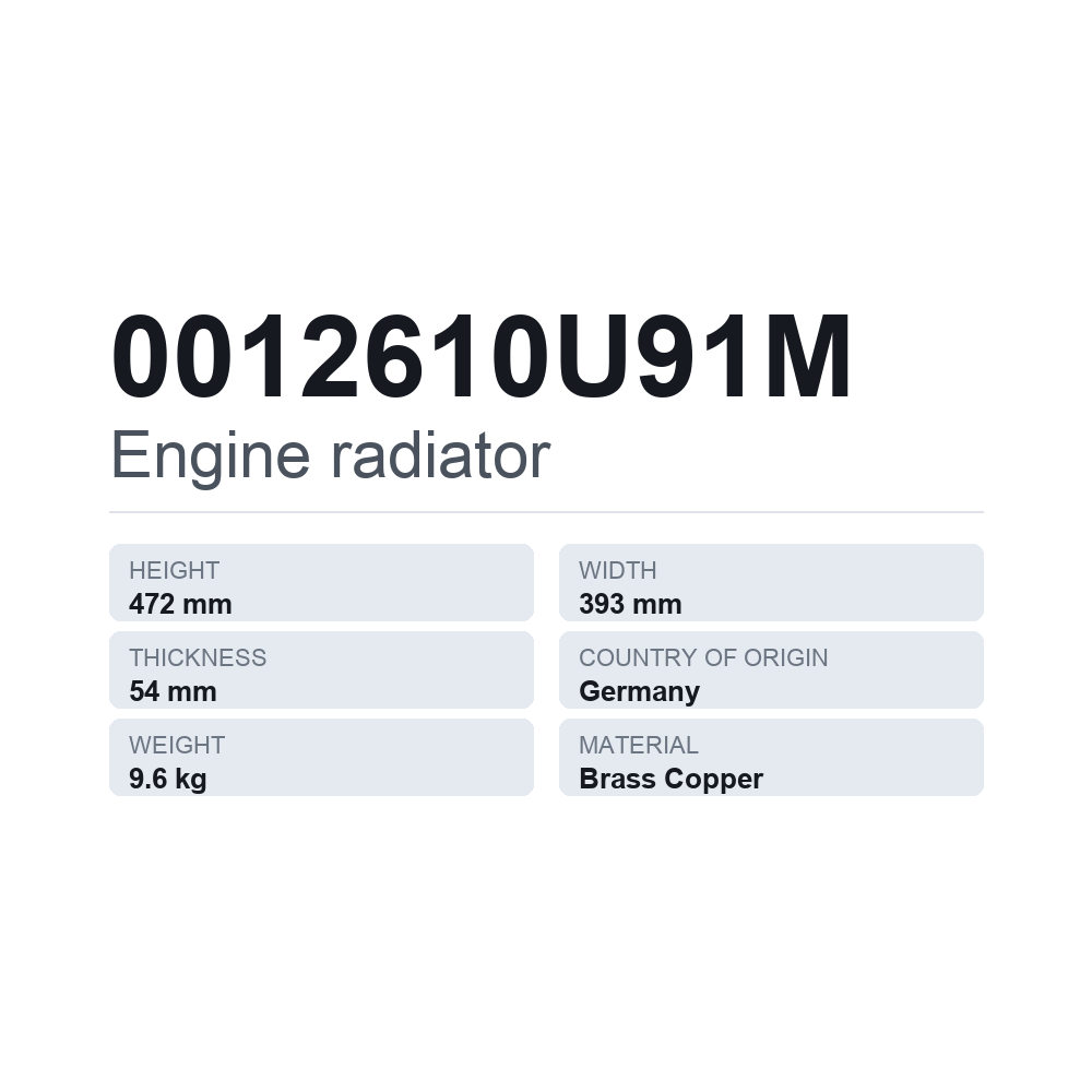Motorkühler 0012610U91M — technisches Datenblatt