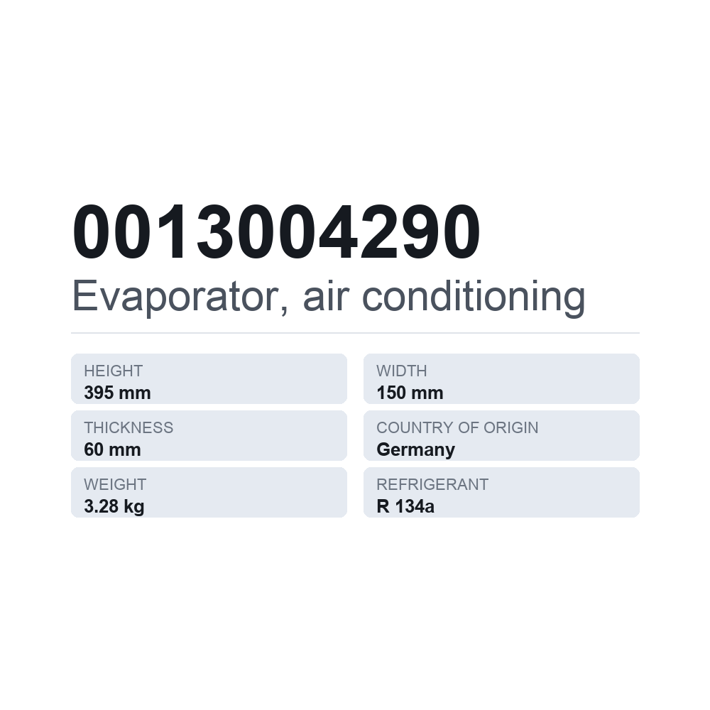 Verdampfer, Klimaanlage 0013004290 — technisches Datenblatt