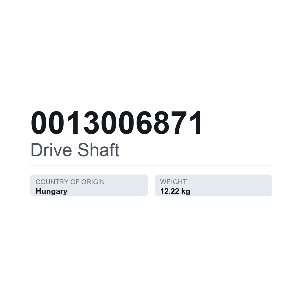 Drivaksel 0013006871 — teknisk datablad