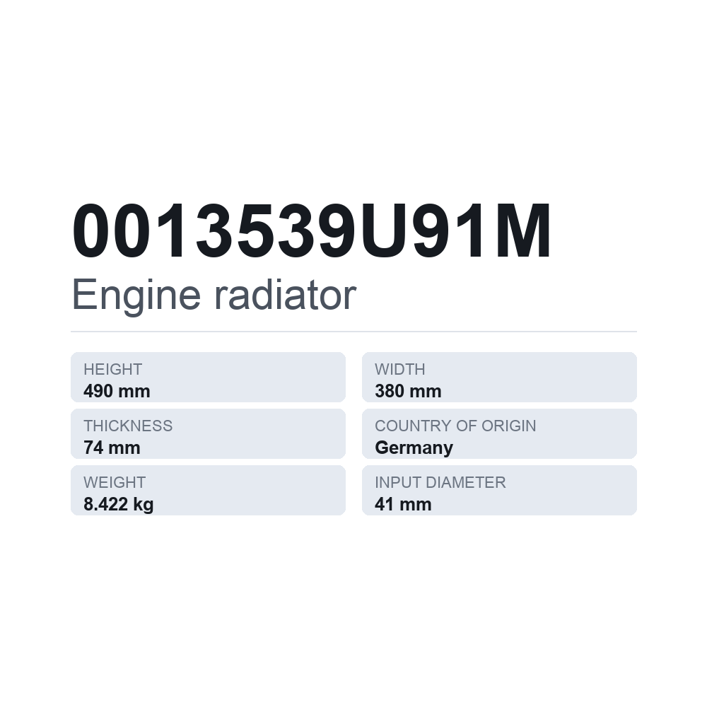 Motorkühler 0013539U91M — technisches Datenblatt