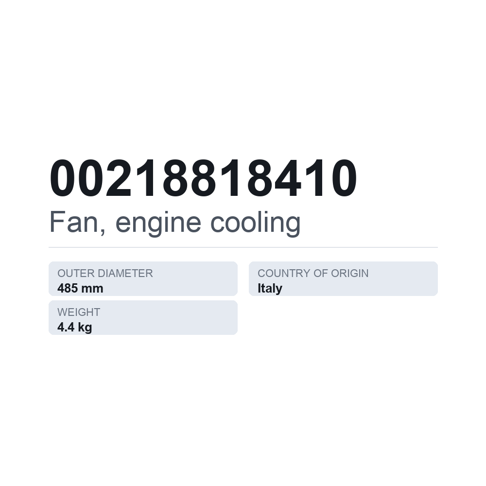 Lüfter, Motorkühlung 00218818410 — technisches Datenblatt