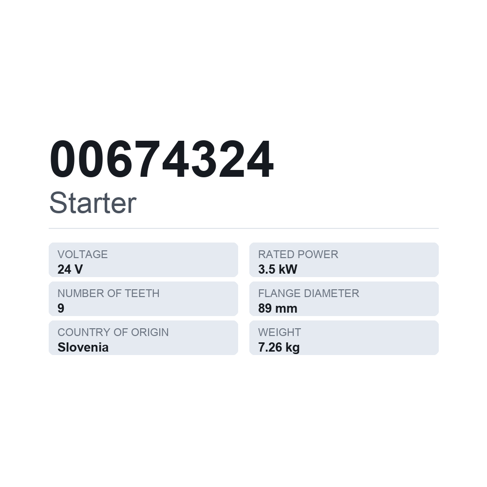 Starter 00674324 — teknisk datablad