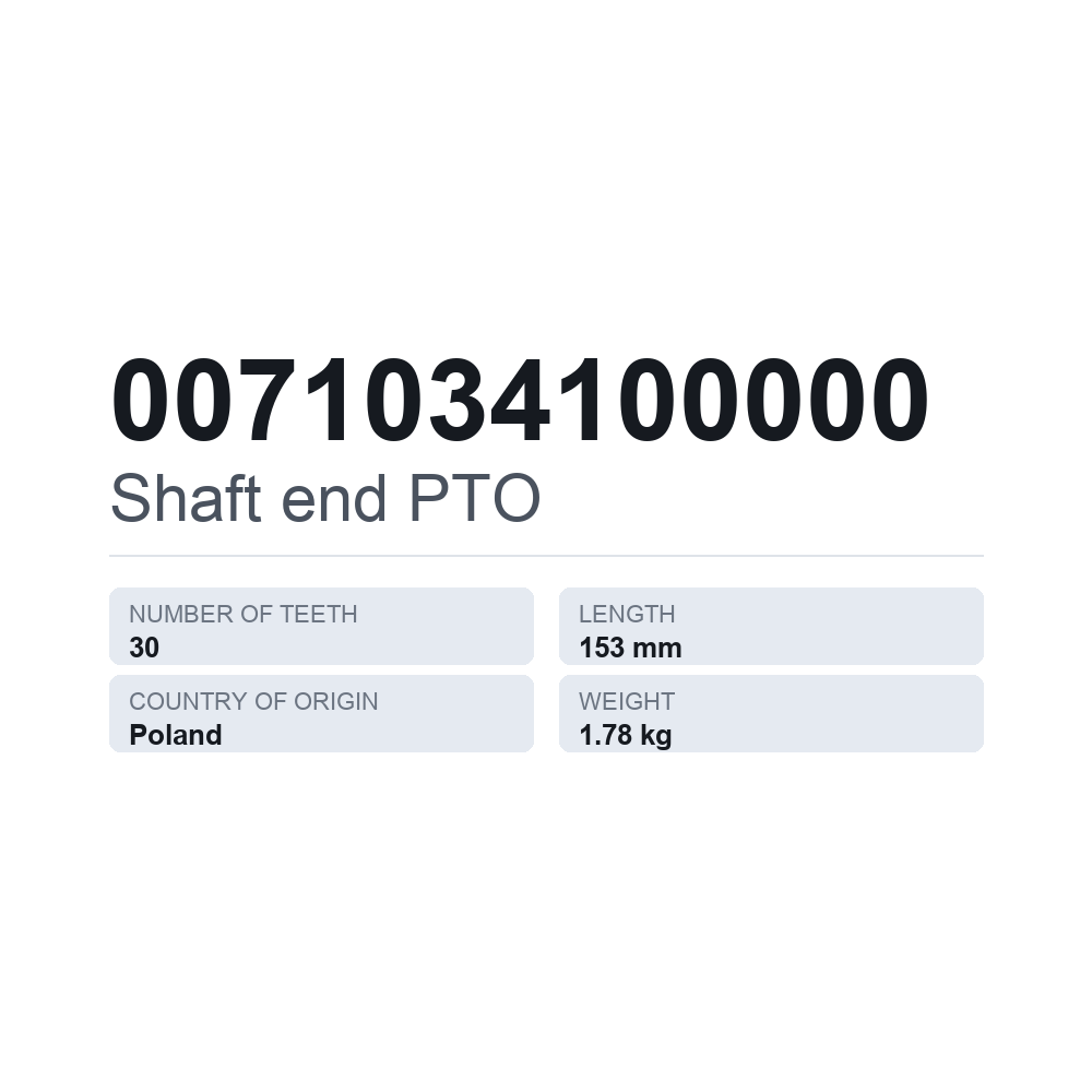 Akselstub, kraftudtag 0071034100000 — teknisk datablad