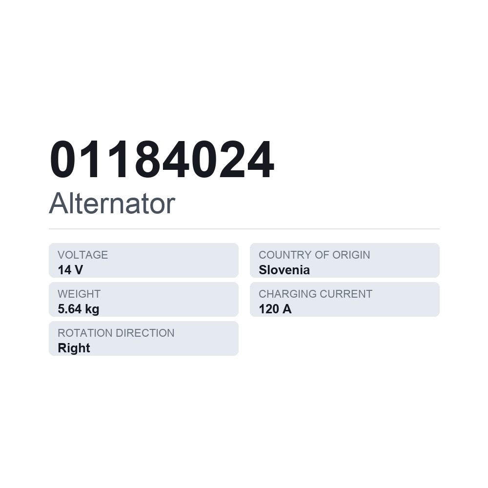 Lichtmaschine 01184024 — technisches Datenblatt
