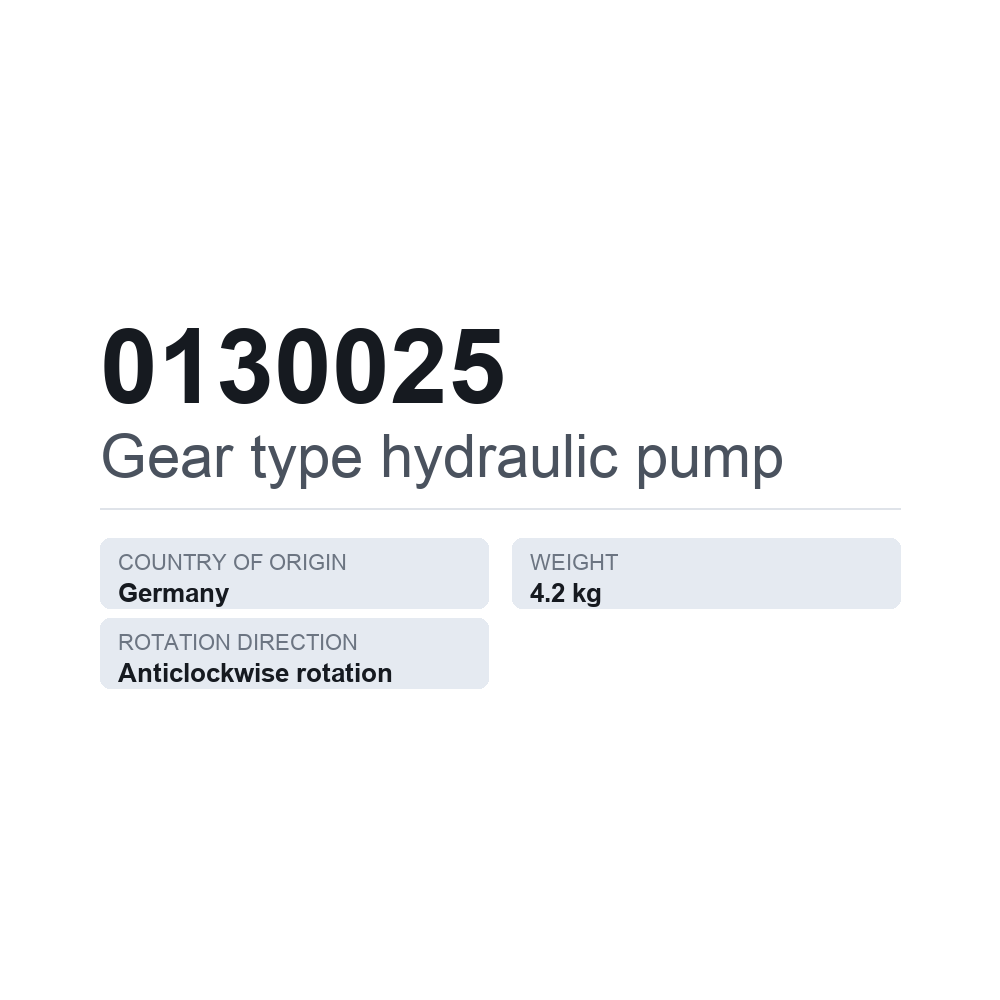 Hydraulische Zahnradpumpe 0130025 — technisches Datenblatt