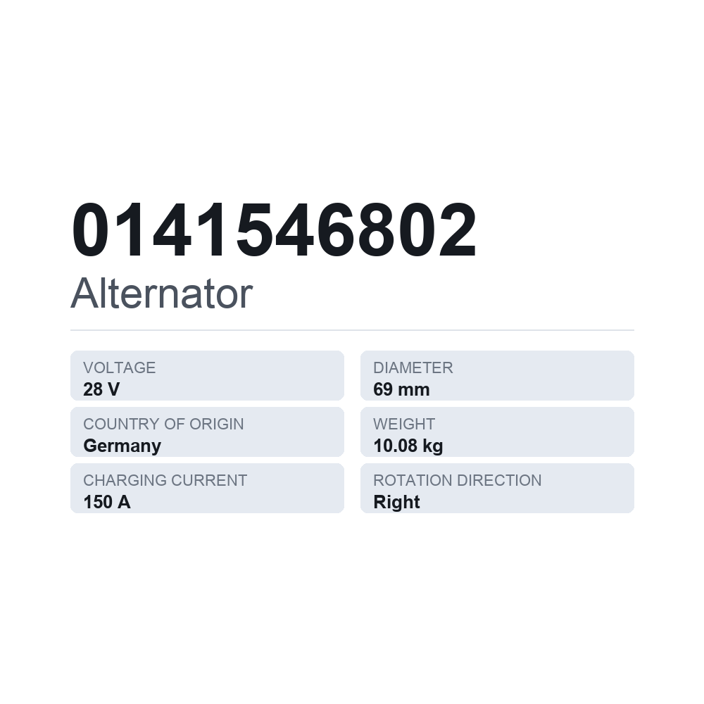 Lichtmaschine 0141546802 — technisches Datenblatt