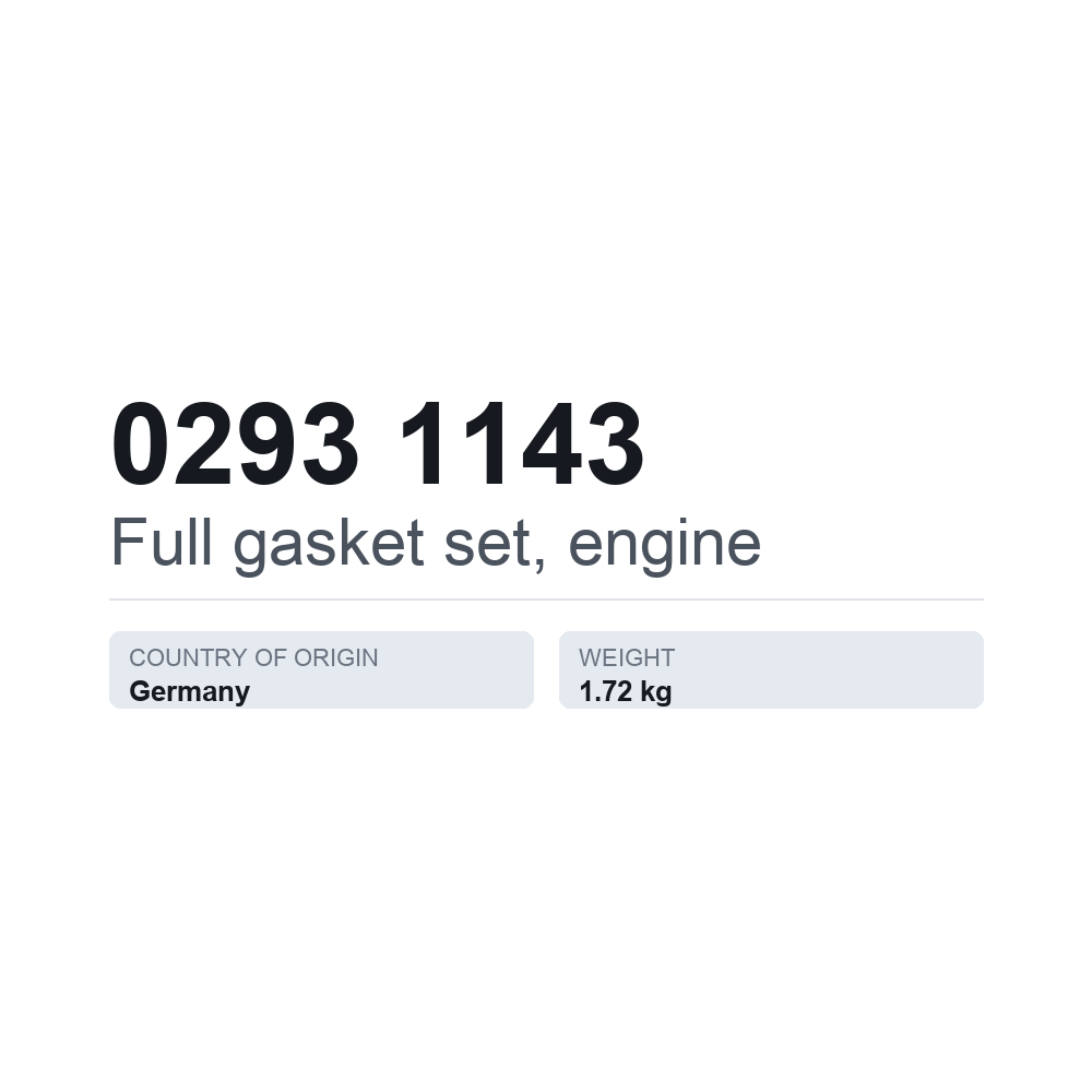 Moottorin täydellinen tiivistesarja 0293 1143 — tekninen tietokortti