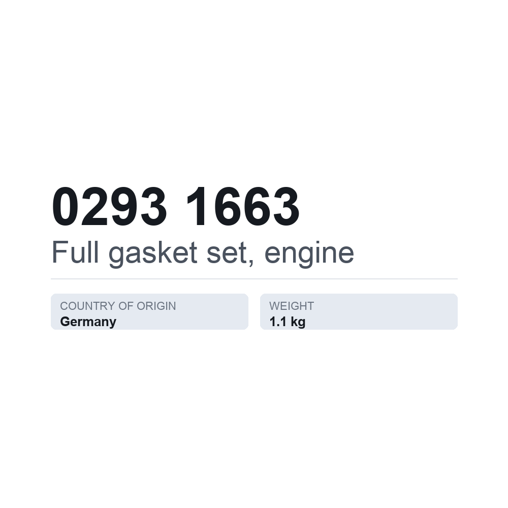 Dichtungsvollsatz, Motor 0293 1663 — technisches Datenblatt