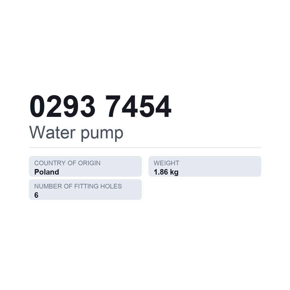 Wasserpumpe 0293 7454 — technisches Datenblatt