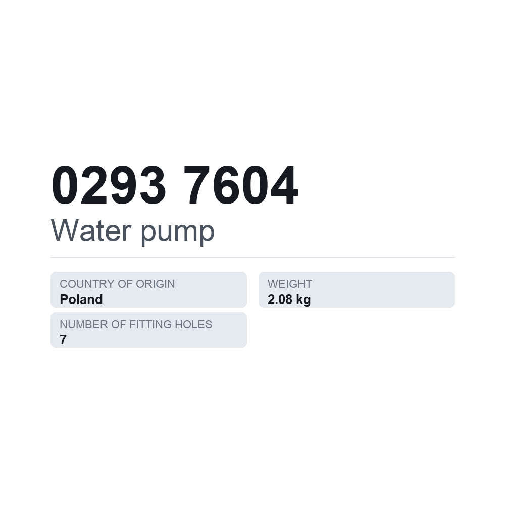 Vandpumpe 0293 7604 — teknisk datablad