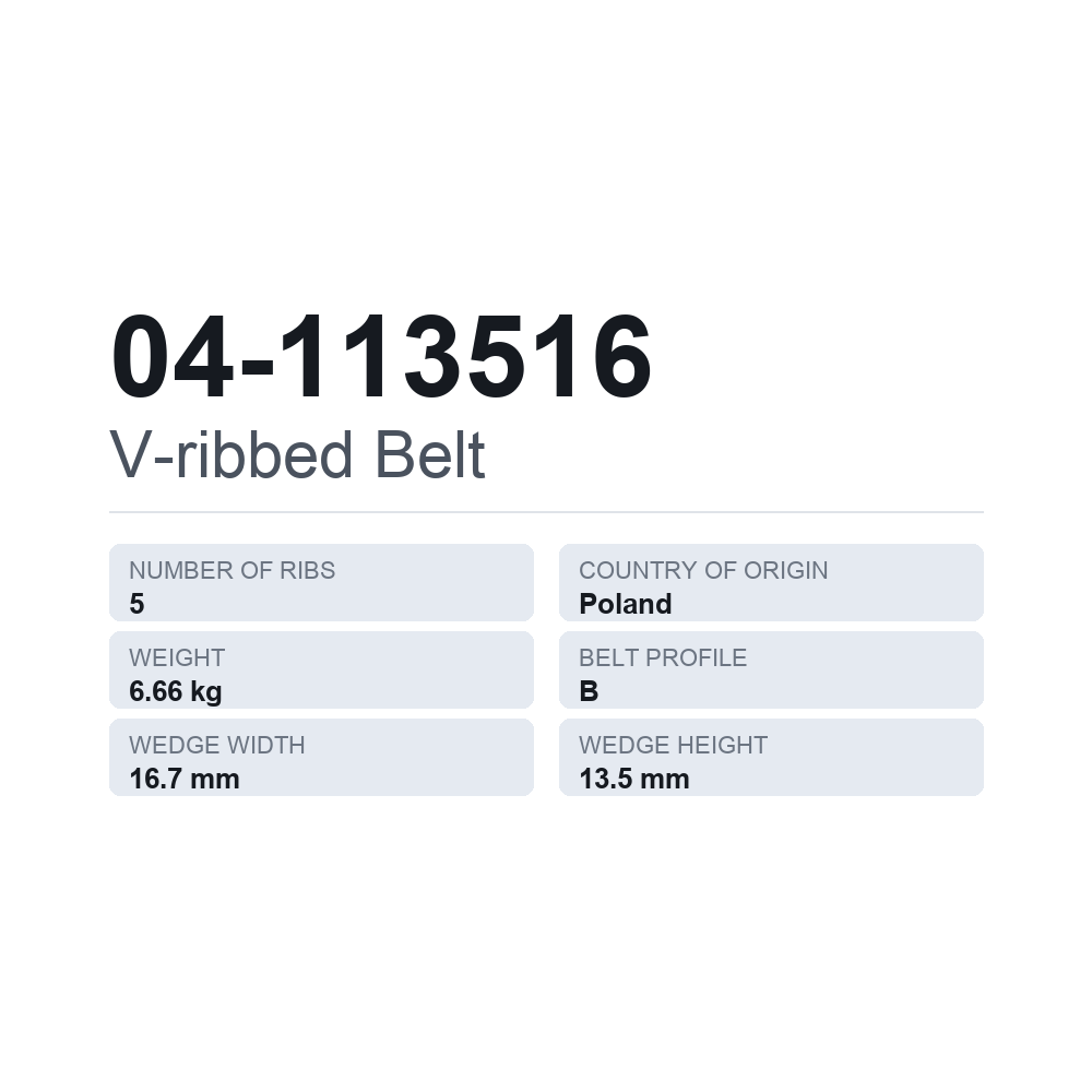 Ribbet rem 04-113516 — teknisk datablad