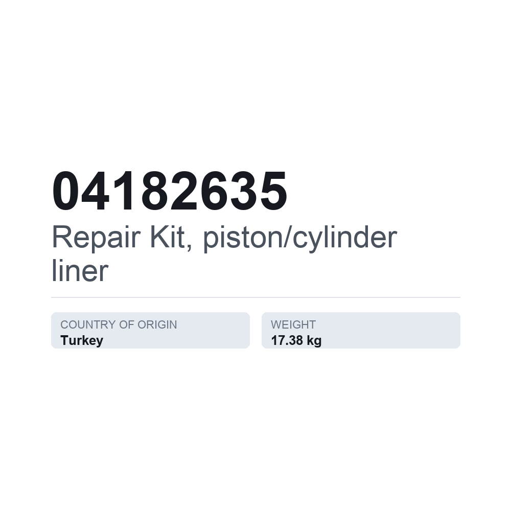 Reparationssæt, stempel/cylinderforing 04182635 — teknisk datablad