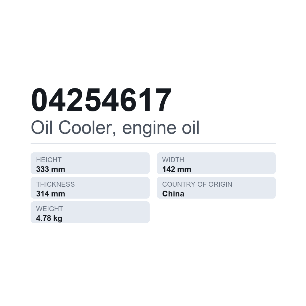 Ölkühler, Motoröl 04254617 — technisches Datenblatt
