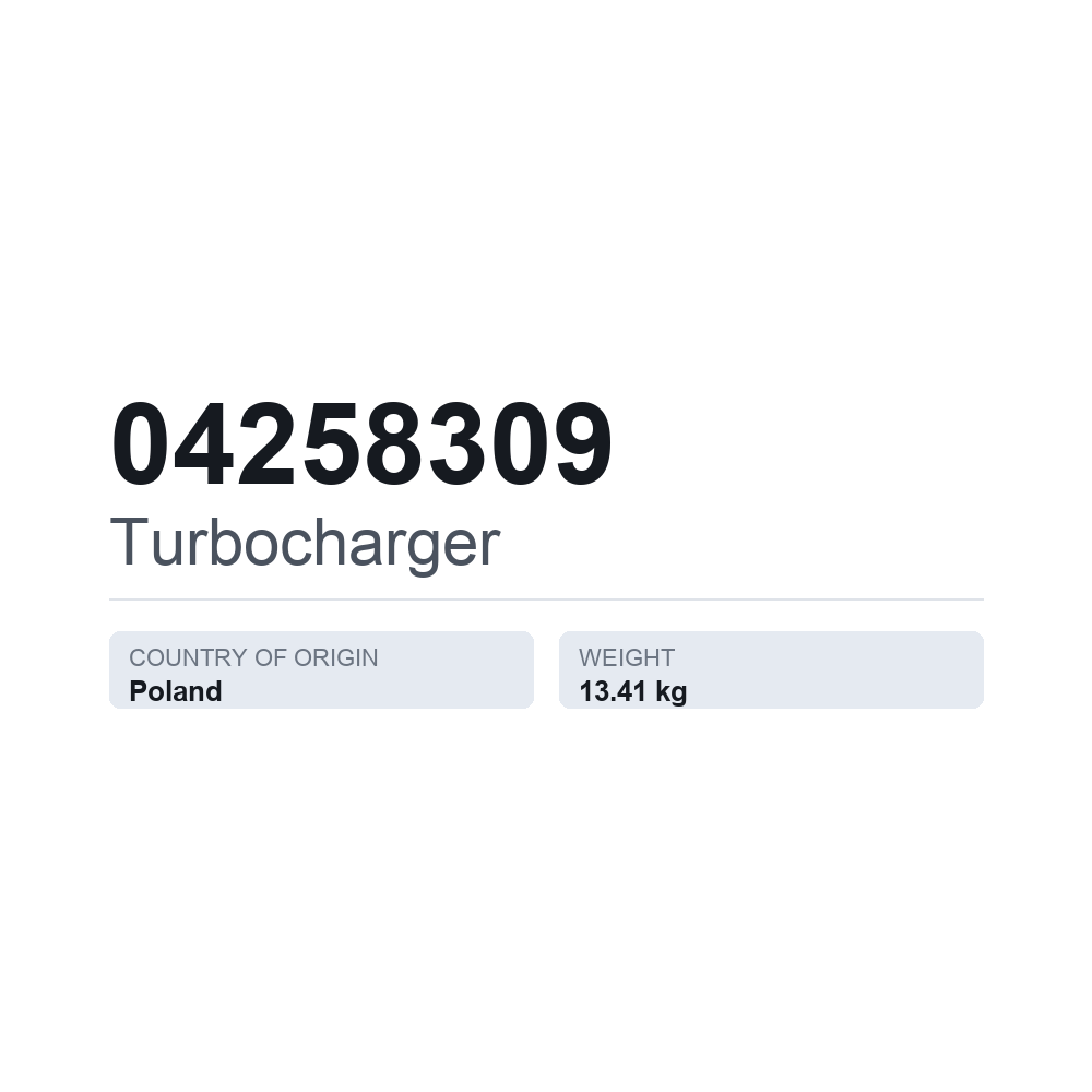 Turbolader 04258309 — teknisk datablad