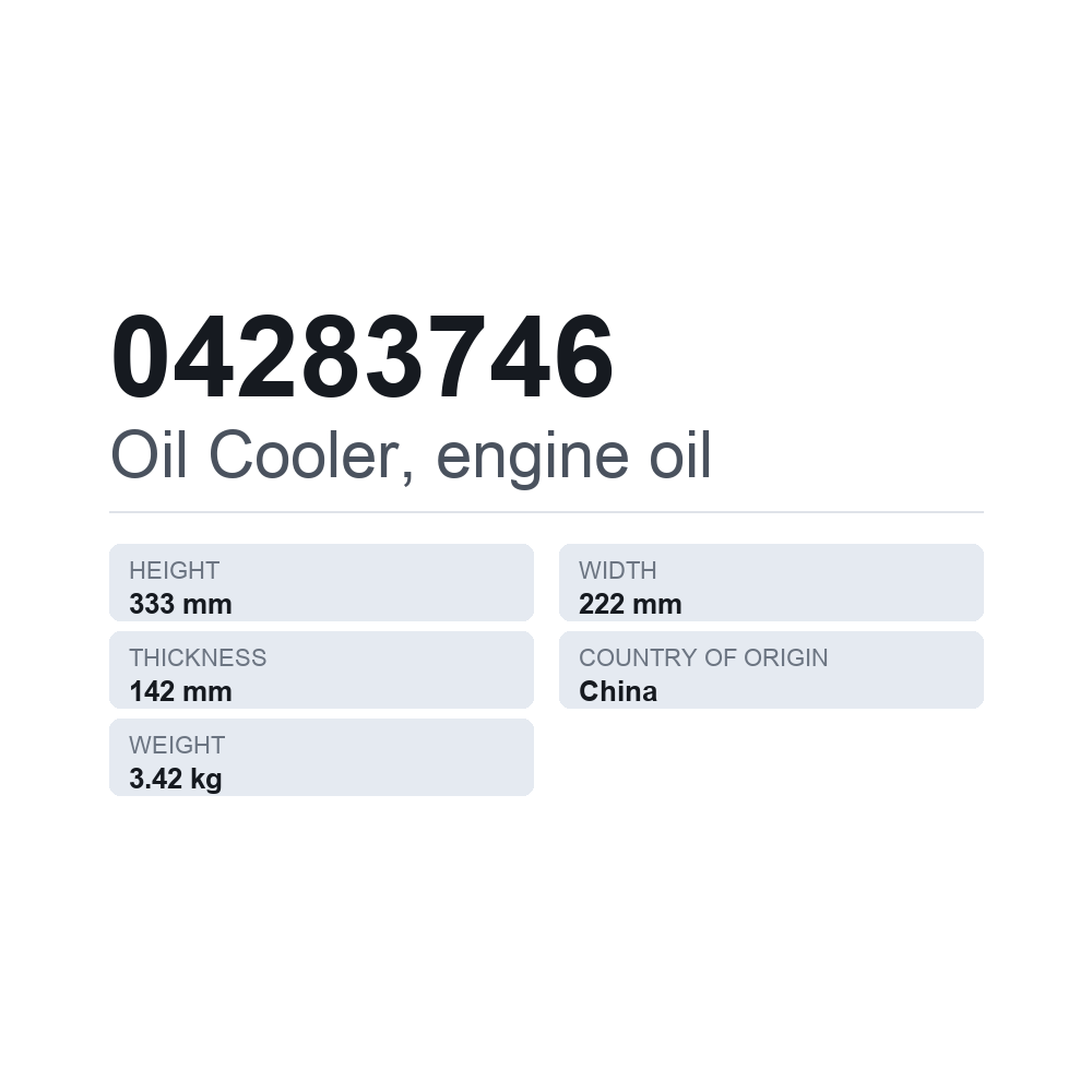 Ölkühler, Motoröl 04283746 — technisches Datenblatt