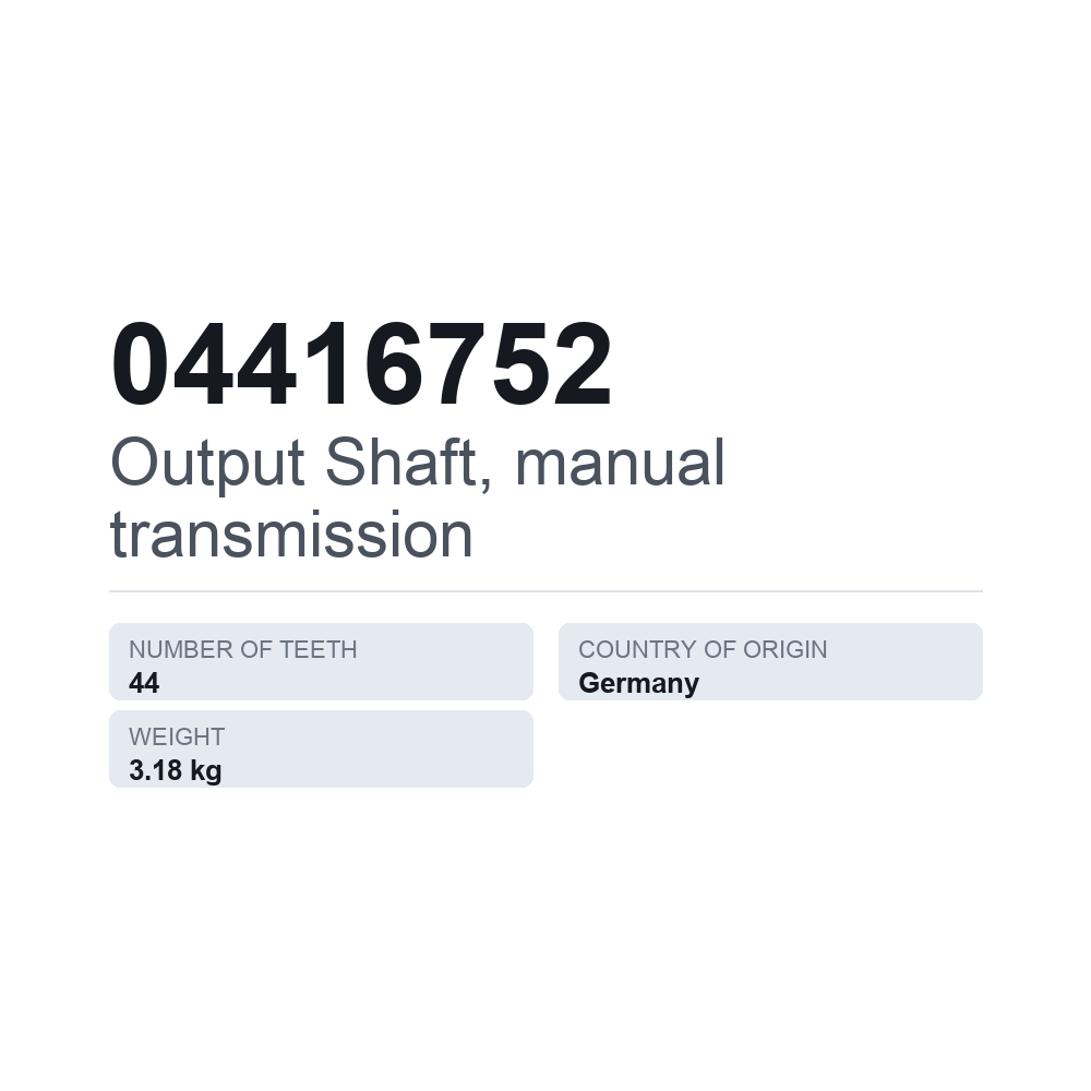 Udgangsaksel, manuel gearkasse 04416752 — teknisk datablad
