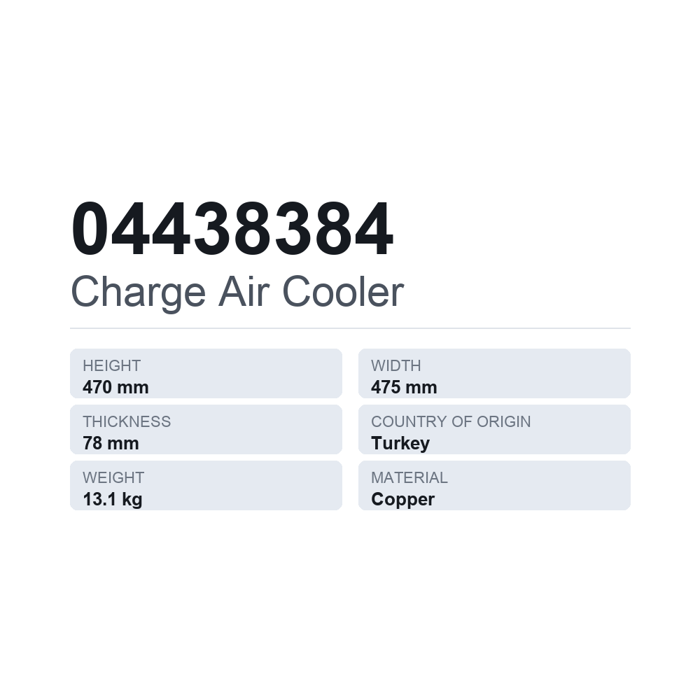 Ahtoilmanjäähdytin 04438384 — tekninen tietokortti
