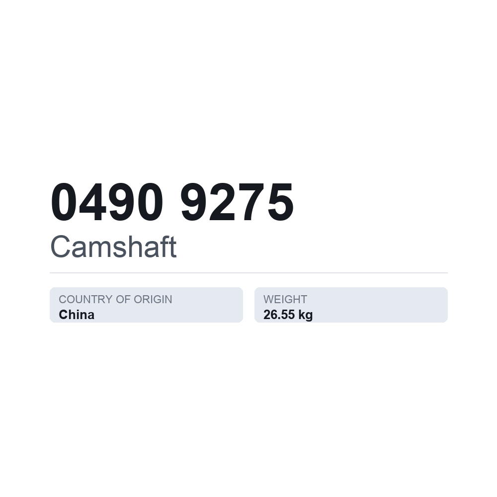 Nockenwelle 0490 9275 — technisches Datenblatt