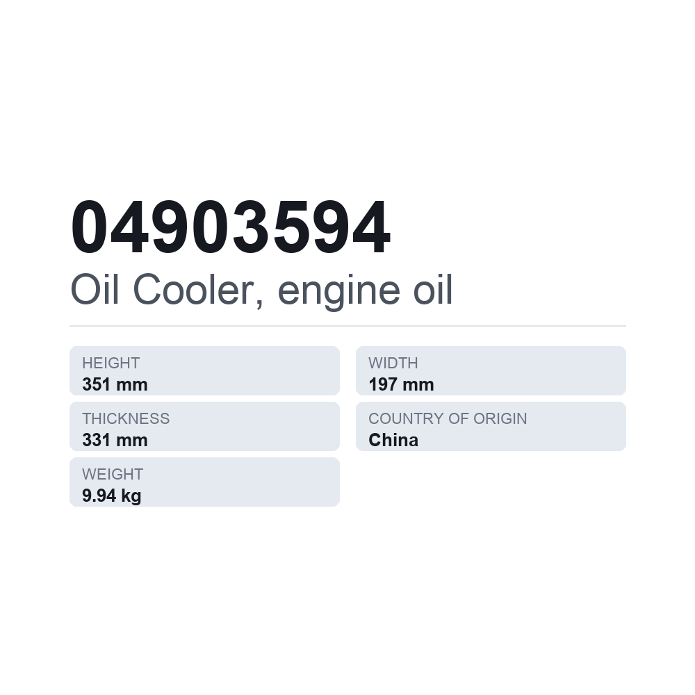 Oljekylare, motorolja 04903594 — tekniskt datablad