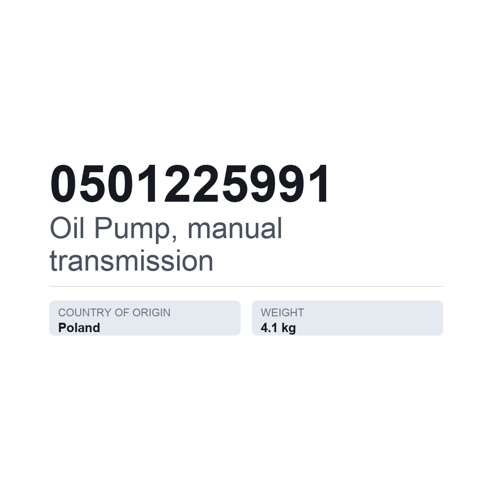 Oliepumpe, manuel gearkasse 0501225991 — teknisk datablad