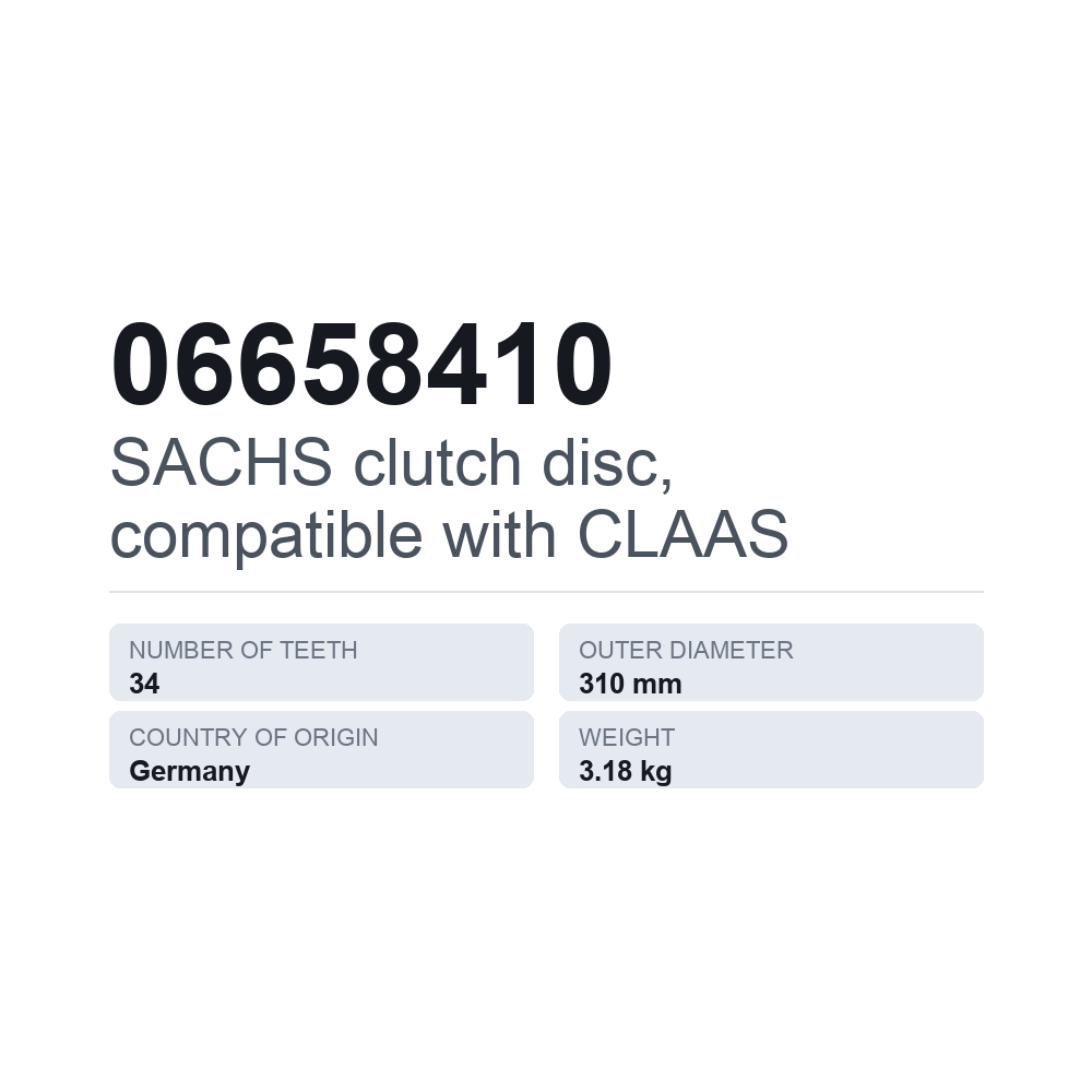 SACHS kytkinlevy, sopii CLAAS 06658410 — tekninen tietokortti