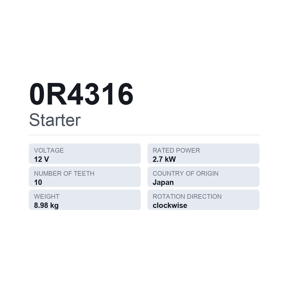 Anlasser 0R4316 — technisches Datenblatt